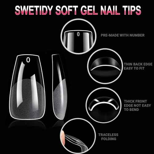 Coffin Gel Fake Nail Tips, 600PCS Medium Clear Coffin, Half Matte Soft Acrylic False Nail Tips for Press On Nails Extension Salon Home DIY Beginner,15 Sizes