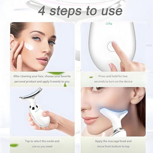 7-Color LED Facial Massager for Skin Care ? Portable Multifunctional Face Massager Tool with Heat & Vibration, Anti-Aging & Wrinkle Reduction, Glossy White