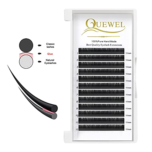 QUEWEL Eyelash Extension Supplies 0.15 D Curl 11mm Classic Individual Lash Extensions|Optinal 0.03/0.05/0.07/0.10/0.15/0.20 C/D Single 8-25mm Mix 8-14mm 15-20mm 20-25mm|(0.15 D 11mm)