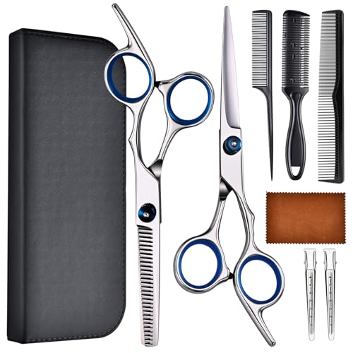 Professional Hair Cutting Scissors Set with Thinning Shears - 9-Piece Barber Kit