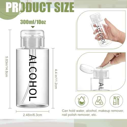 Layhit 1 Pc 10 oz Alcohol Pump Dispenser Bottle Alcohol Push Down Liquid Dispenser Empty Pumping Bottle Refillable Cosmetic Container for Personal, Salon, Nail Care, Hospital Use (Black)