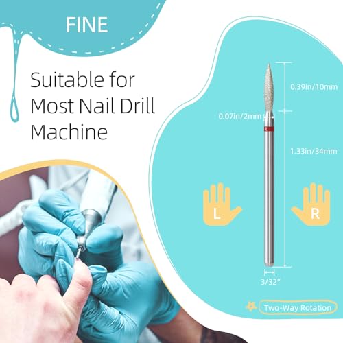 Fine 2mm Long Flame Cuticle Cleaner Nail Drill Bits - 5Pcs Set