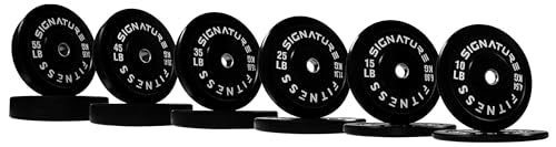 Signature Fitness 2" Olympic Bumper Plate Weight Plates with Steel Hub, 25LB, Pair