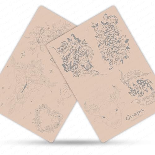 2pcs Silicone Pre Printed Tattoo Practice Skin with 9 Exquisite Tattoo Designs (Pink Skin)