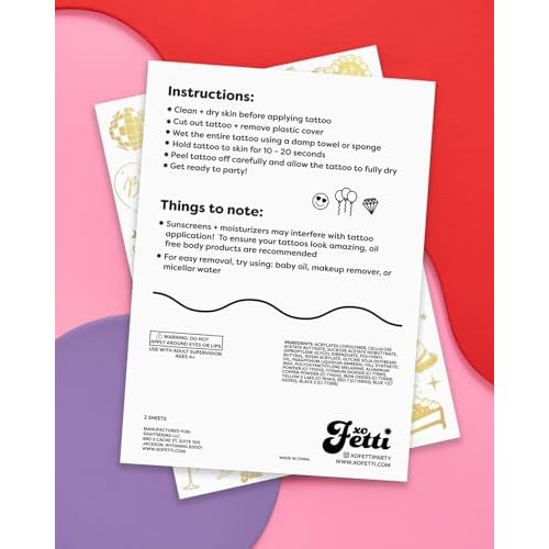xo, Fetti Golden Birthday Temporary Tattoos - 50 gold styles | Birthday Party Decorations, Fun Birthday Girl Party Favors, HBD, Older Wiser Hotter, Fifty and Fabulous, Funny Bday Gift