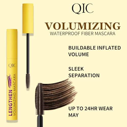 QIC Waterproof Brown Mascara, Volumizing & Lengthening, Clump-Free Defining for Natural Lashes, Smudge-Proof Long Lasting Buildable Volume, Precision Brush