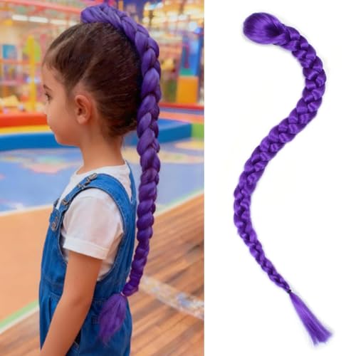 26 Inch Pre-Stretched Purple Braided Ponytail for Braids - Youth & Adult