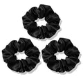OLESILK Dark Night Black 100% Mulberry Silk Scrunchies for Women, No Damage Hair Ties (3 Pack)
