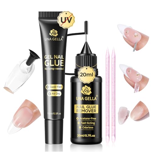 UNA GELLA 15g Nail Glue & 20ml Remover Kit for Press On & Gel Nails - Semi Nail Adhesive & Removal System