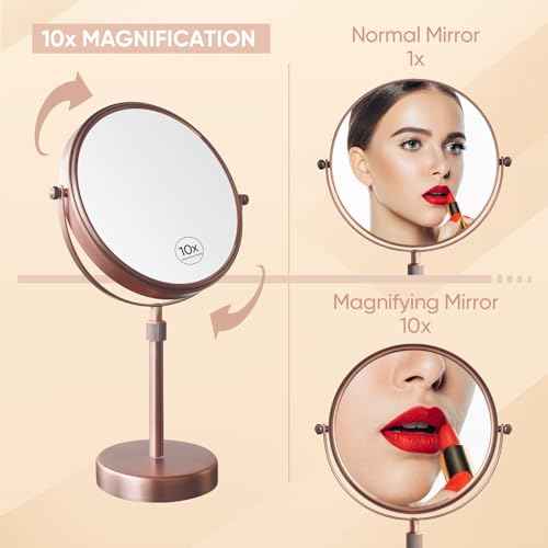 Nicesail Table Mirror 1X 10X Magnifying Mirror Double Sided, Makeup Mirror for Desk 360 Rotation 8 Inch Face Mirror, Matte Rose Gold
