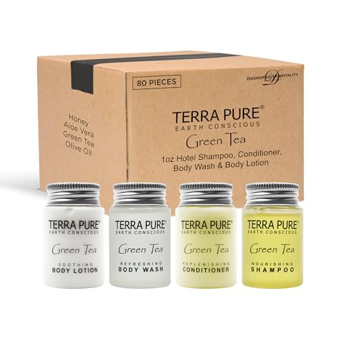 Terra Pure Green Tea Amenities Kit, 80 Pieces Travel Size
