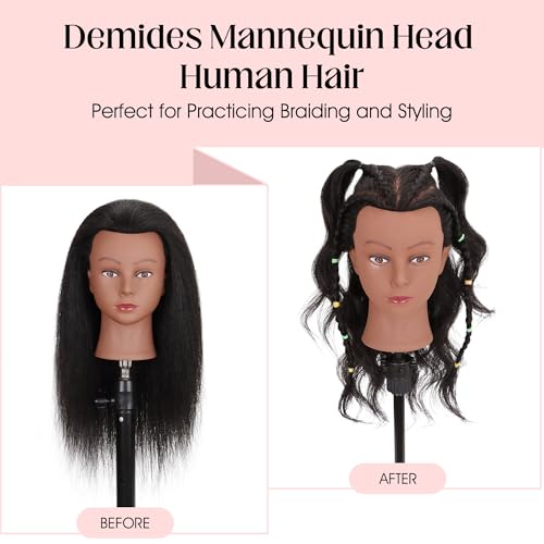 Real Human Hair Mannequin Head 16" Black with Clamp Stand