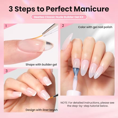 Beetles Builder Gel Clear & Milky Pink Nail Polish with Art Brush - Variation A