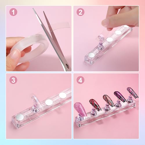 Fandamei Nail Stand, 3 Set Nail Art Stand for Press On, Nail Holder for Painting Nails, Press on Nail Stand for Practice, Magnetic Acrylic Nail Design Stand for Display with Double-sided Tape