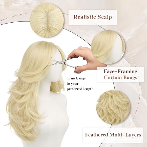 Light Blonde Layered Wig with Curtain Bangs - 22 Inch