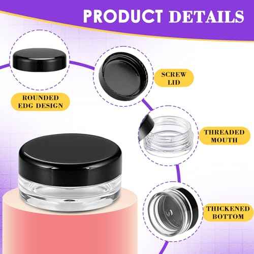 60 pcs 3 Gram Round Small Sample Containers with Lids Clear Plastic Mini Sample Jars for Creams, Powders, Glitters, 3ml Lip Balm Containers with Spatulas Labels