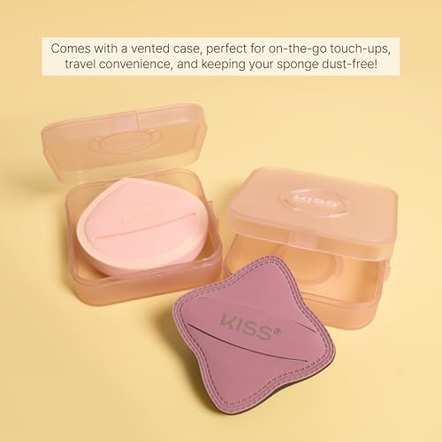Kiss New York 6 Pcs Makeup Sponge Set with 2 Vented Storage Cases + 2 Fingerblend Sponges + 4 Velvet Cloud Puffs, Latex-Free Blender Sponge for Liquid, Cream & Powder Foundation, Soft & Lightweight