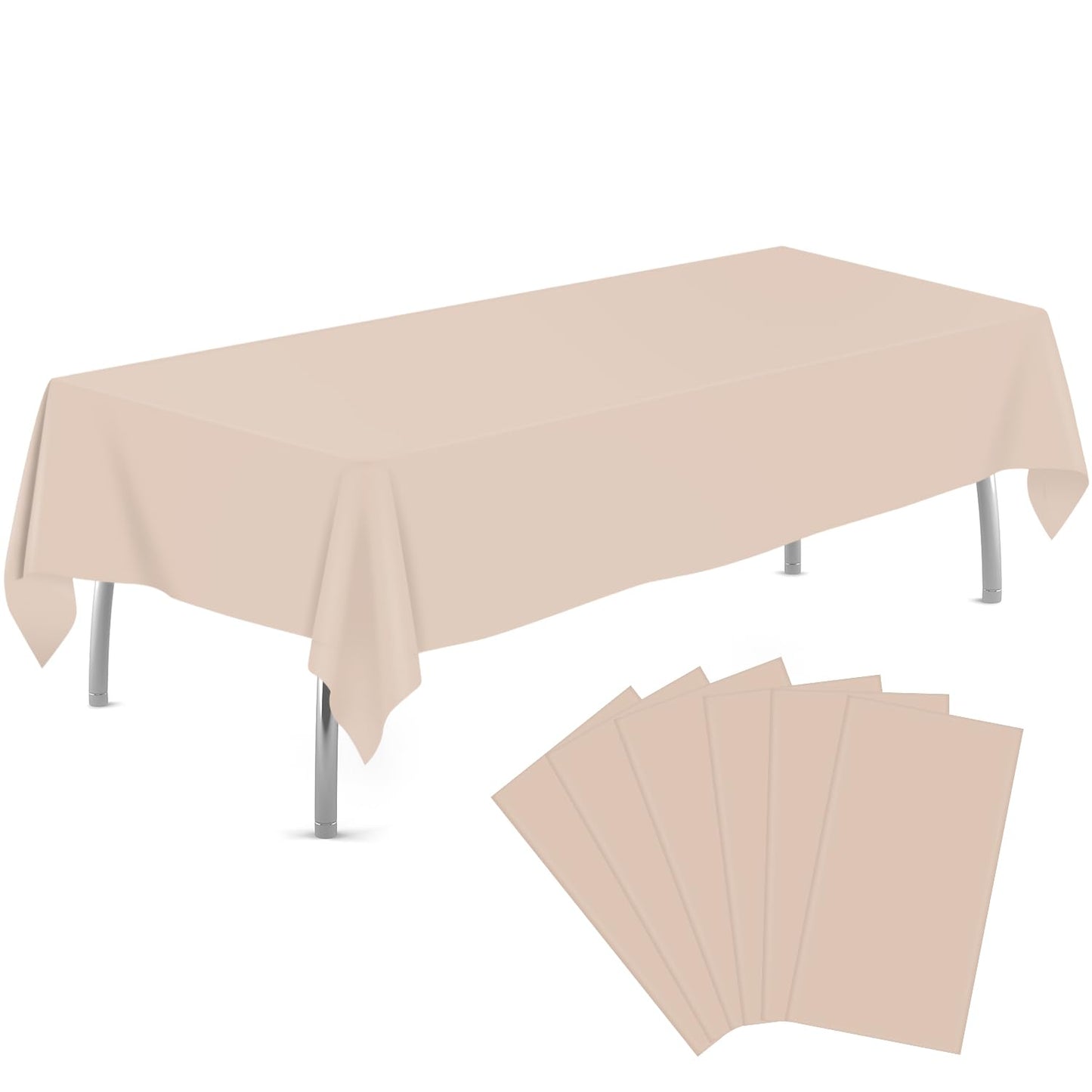 tujol Ivory 6 Pack Plastic Table Cloth 54" x 108", Disposable Tablecloths Rectangle Table Cover, Plastic Table Cloths for Parties