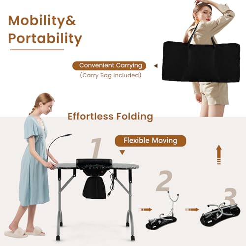 WELLHUT Portable Manicure Table with LED Lamp & Dust Collector