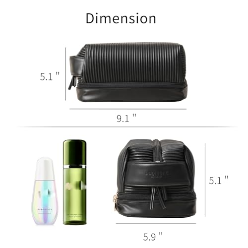 Makeup Bag, Large Double Layer Waterproof Travel Bag with Handle and Brush Compartment for Women (Black)