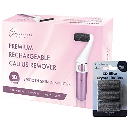 Own Harmony Electric Callus Remover for Feet and 6 Rollers Bundle: Rechargeable Pedicure Tools & Professional Foot Care for Women - Electronic Foot File Sander - Best for Hard Dry, Dead, Cracked Skin