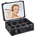 Makeup Case with LED Mirror, Makeup Bag with Lighted Mirror, Travel Cosmetic Train Case Organizer with Adjustable Dividers and Tool Panel for Brushes Fluid-Black