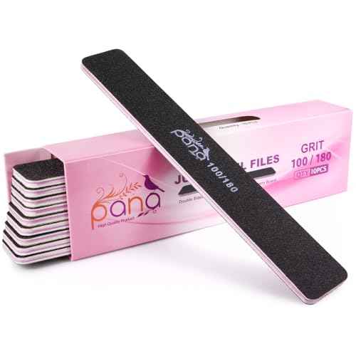 10PCS Jumbo Size PANA Professional Double Sided Nail Files - Black, 100/180 Grit - Emery Board Nail Buffering File Manicure Pedicure Nail Polisher Washable
