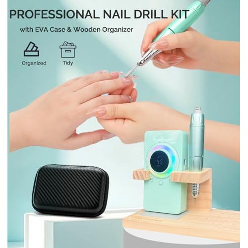 45000RPM Electric Nail Drill, Professional Rechargeable Nail File Machine with 2¡¿2000mAh Battery 13 Drill Bits ,Cordless Efile Kit for Manicure Pedicure Salon Home with EVA Case & Holder