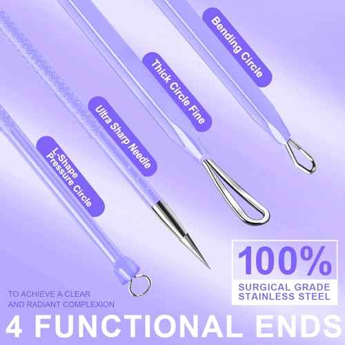 Teenitor Pimple Extractor Acne Treatment Tool Blackhead Comedone Removal 2-in-1 Popper Tool for Face Blackhead Extractor Tool Purple