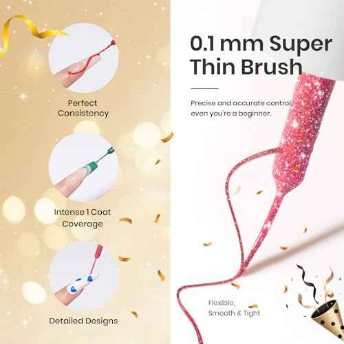 Beetles Nail Art Gel Liner Polish 12 Colors Reflective Glitter Gel Nail Polish, Gold Silver Pink Blue Purple Brown Black Kit Soak Off Uv Nail Art Design Set Summer Manicure Gifts for Women