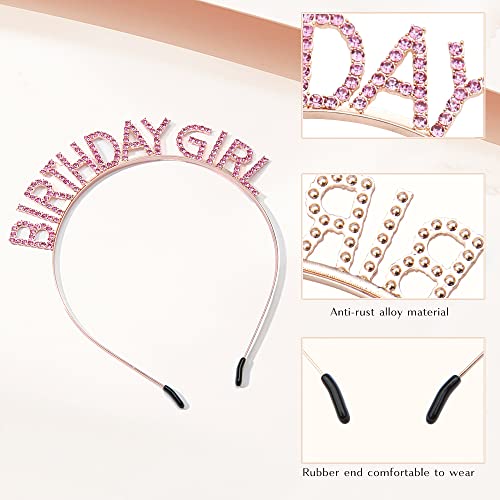 Pink Birthday Girl Sash & Tiara Set with Rhinestones