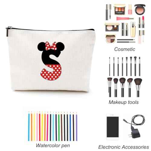 Cute Cartoon Mouse Gifts Initial A-Z Personalized Makeup Bag Monogrammed Cosmetic Bags Magic Mouse Stuff Funny Mouse Themed Gifts Mouse Lover Gifts Wizard Gifts Birthday Gifts for Women Girls (S)
