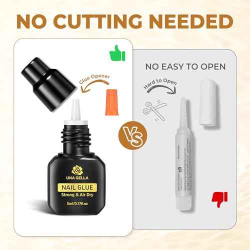 UNA GELLA Quick Drying Super Nail Glue for Press On Nails, Acrylic Nails & Nail Tips No Lamp Need Press On Nails Glue Drip Use with Opener£¨5ML£© Long Lasting for DIY Nail Art