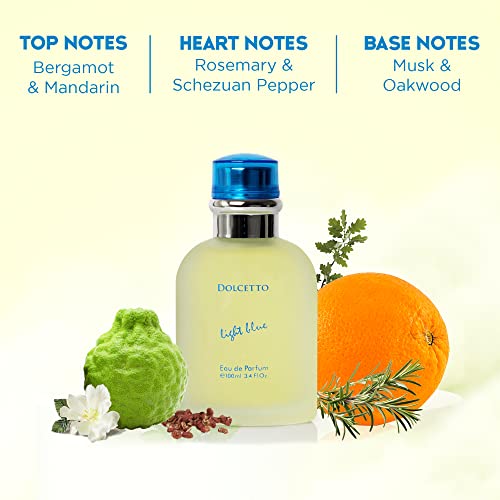 NovoGlow Dolcetto Light Blue Men's Eau de Parfum 3.4oz Woody Floral Aquatic Fragrance