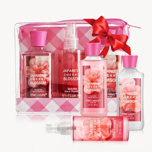 Japanese Cherry Blossom Spa Christmas Gift Set, Bath and Body Care Collection ? 3-Piece Travel Set (Shower Gel, Lotion, Body Mist). Ideal Christmas, Birthday & Mother's Day Gift Travel Kit