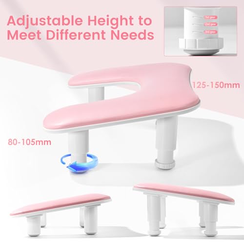 Quaferen 2nd Gen Pink Height-Adjustable U-Shaped Nail Arm Rest for Tech