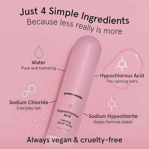 grace & stella Hypochlorous Acid Spray for Face - Body Acne Spray - Gentle Face Mist to Calm Redness & Flare-Ups Back Acne - Soothing Facial Mist for Sensitive Skin - Travel Size (60 ml/2 fl oz)