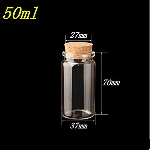 37X70X27mm 50ml Glass Bottles With Cork Transparent Empty Glass Vials Jars 50pcs/lot(50, 50ml-37x70x27mm)