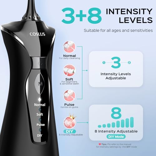 COSLUS C30 Water Dental Flosser with 4 Modes, 300ml Tank, Upgraded DIY Pressure