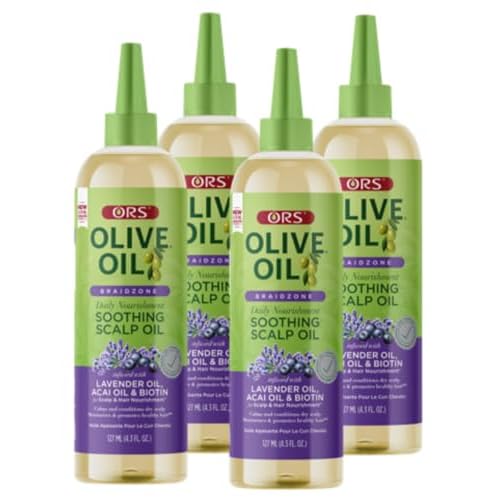 ORS Olive Oil Braidzone Soothing Scalp Oil with Lavender, Acai & Biotin for Nourishment 4.3 oz (Pack of 4)