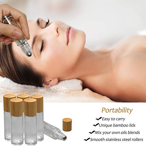 10ml Glass Roll On Bottles with Bamboo Lid – 12 Pack Essential Oil Bottles