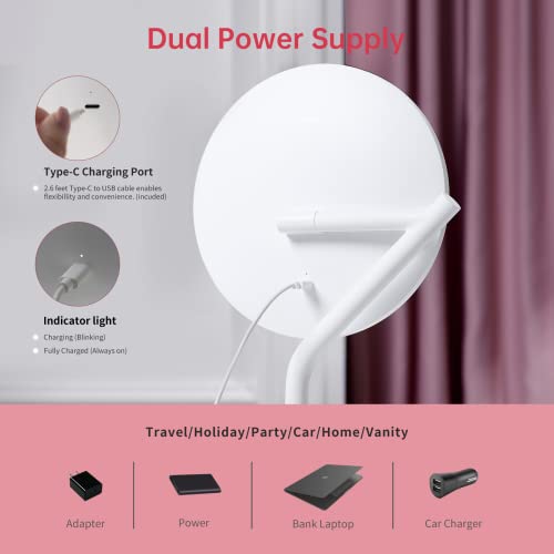 AMIRO 8'' LED Makeup Mirror, 5-Level Brightness/Touch Screen Control/Memory Function/180¡Æ Rotation/Detachable Small 5X Magnification Mirror