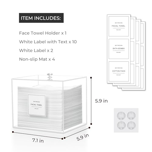 Acrylic Face Towel Holder Dispenser Box with Lid