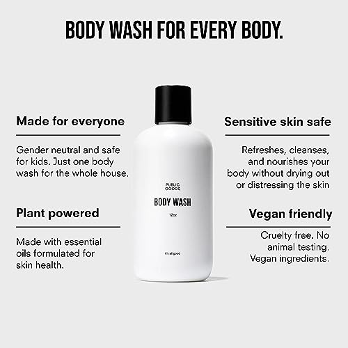 Public Goods Body Wash for Men and Women | Natural Soap for Bath & Shower | Body Scrub Made with Organic Essential Oils | Sulfate & Paraben Free | Vegan Friendly | 12 Fl Oz Bottle