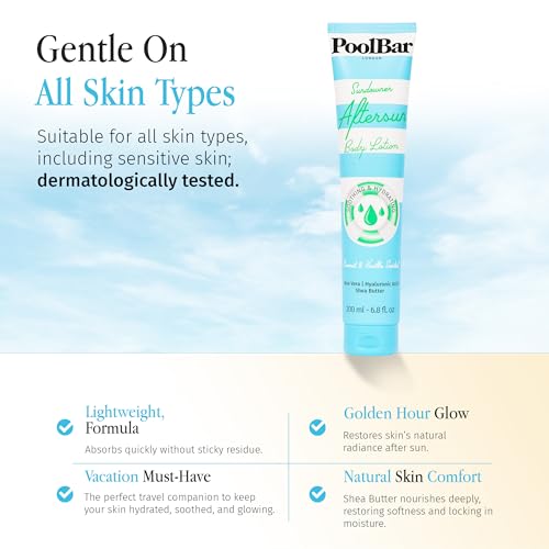 PoolBar Sundowner Aftersun Body Lotion for Women and Men Skin Care, Hydration and Soothing Relief Coconut & Vanilla Scent Sun Care, Enriched with Hyaluronic Acid, Shea Butter, and Aloe Vera, 200ml