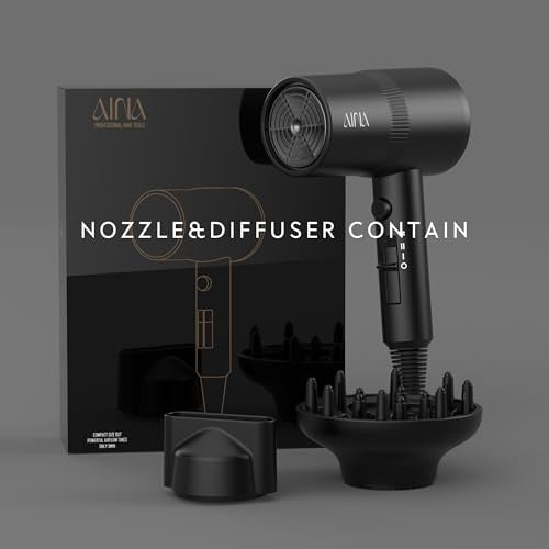 AINA 1600W Hair Dryer with Diffuser & Cold Shot Button