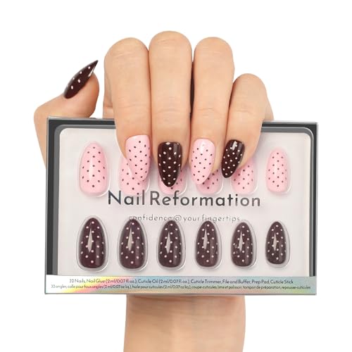 Nail Reformation Double Dip Short Almond Press-On Nails - 32 pcs, Polka Dot Style