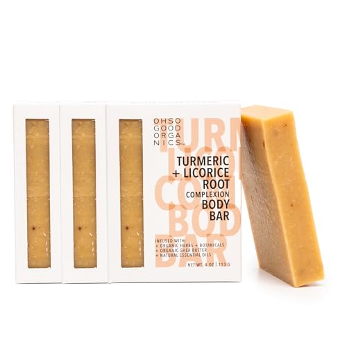 Natural Organic Soap Bar with Turmeric for Face and Body, Exfoliating Bar Soap, Infused with Licorice Root, Herbs, Botanicals, Shea Butter and Essential Oils, 4oz, 3 Pack Turmeric Soap Bar