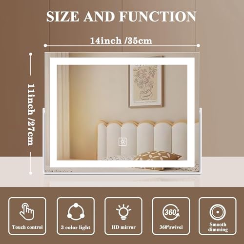 14 Inch LED Vanity Mirror with 3 Color Dimmable Lights