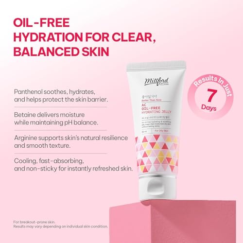 AC Oil-Free Hydrating Jelly 2.7Oz, 80ml, Oil Free Facial Moisturizer for Acne-Prone Skin, Niacinamide 2%, Unscented, Mild, Soothing Cream, Non Greasy Moisturizer, Korean Skincare